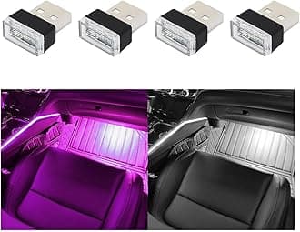 Augeny 4 PCS USB LED Car Interior Atmosphere Lamp, Plug-in USB Decor Night Light, Portable Auto Ambient Lighting Kit, Universal Vehicle Interior Accessories for Most Cars (White & Purple)