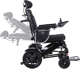 Electric Wheelchairs for Adults Reclining Foldable Electric Wheelchair, All Terrain Motorized Wheelchair for Adults Portable Folding Power Wheel Chair, Silla de Ruedas Electrica,Black