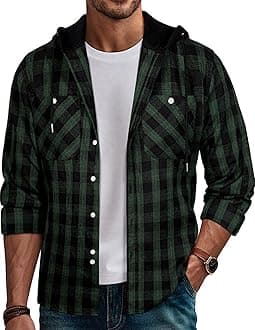 Men's Flannel Shirt Plaid Hoodie Casual Shirt Long Sleeve Lightweight Shirt Jackets