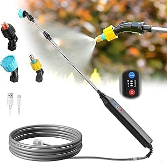 SideKing 23.6" Battery Powered Sprayer Wand, 2025 Upgraded Electric Sprayer Telescopic Wand with 3 Spray Forces, Battery Indicator, 16.4FT Hose, 3 Mist Nozzles for Lawn and Garden