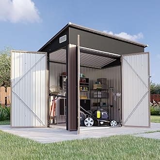Aoxun 7.5'x5.5' Shed Outdoor Storage Shed with Triple Lockable Door Metal Storage Cabinet with Slopping Roof for Tools Bicycles Storage for Garden, Patio, Courtyard (Brown)Recycled Claim Standard Blended