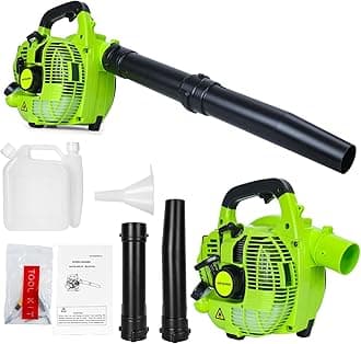 Cordless Petrol Leaf Blower, 26cc Snow Grass Lawn Blowers, Vacuum Powerful 2 Stroke Air Cooled Engine, Portable Handheld, For Blowing Leaves, Wood Chips, Dust, Garden Debris, Grass Cuttings (Green-A)