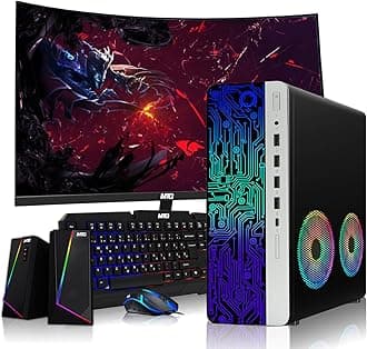 HP G4 Desktop Computer PC AMD Pro A10-9700 R7, 16GB RAM, 1TB SSD, 24-inch Curved Monitor, RGB Speaker, RGB Keyboard with AI-Enabled Copilot Key, Mouse, 2X ARGB Fan WiFi, Windows 11 (Renewed)