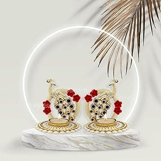 Divyakosh - Metal Tealight Holder with Stones Handmade Tea Light Holder for Diwali Festival Home Decor Table Decoration Gift (2 Pack)