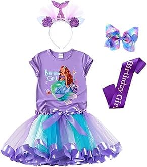 Tutu and Sian Mermaid Outfit Set – Shirt, Rainbow Tutu Dress, Satin Sash, Headband – Birthday Gifts for Girls Costume