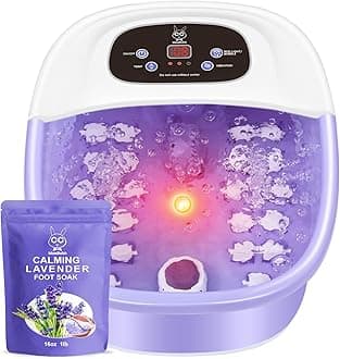 Foot Spa Bath Massager with Heat Bubbles and Vibration Massage and Jets, 16 OZ Calming Lavender Foot Soak Epsom Salt, MoodRelish Foot Soaker With Red Light, 22 Massage Rollers, Adjustable Temp -Purple