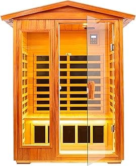 Outdoor Sauna 2 Person Infrared Sauna Far Infrared Saunas for Home 0－5 mg Low EMF Home Sauna Spa Mahogany Wood Sauna Room with Bluetooth Speakers, LED Reading Lamps, Chromotherapy Lights