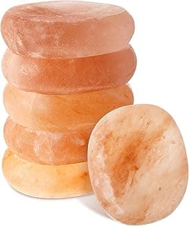 6 Pcs Flat Oval Massage Stone 3.5 x 1 x 2.6 Crystal Hand Carved Stone for Massages Therapy Himalayan Salt Massages Rocks Natural Pink Heated Warmer Stones for Spa Massage Salt and Sugar