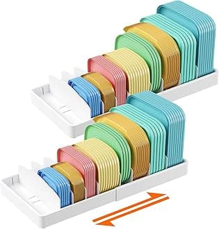 Lifewit Kitchen Cabinet Organizer for Food Contanier Lid, Expandable Lid Holder with 8 Adjustable Dividers & 9 Sections for Pantry Organizers and Storage, Extra Large, 13"-24", 2Pack