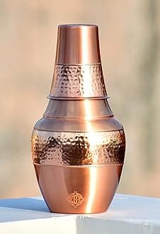 - DSH CRAFTING YOUR CURIOSITY Bedroom Copper Bottle Jug with Inbuilt Glass Copper Pitcher Storage Water Home, Kitchen, Office, Benefits for Health (Jug 1600-ml, Glass-250 ml) (Venus-Matt)