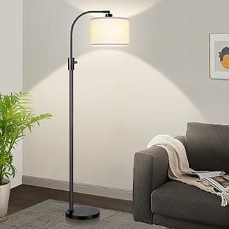 Upgraded Modern Arc Dimmable Tall Standing Floor Lamp with Linen Shade, 1200 Lumens LED Bulb Included, for Living & Reading Room, Bedroom, Office & Nursery, Matte Black