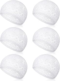 6 Pcs Eid Muslim Prayer Kufi Hat for Men Prayer Headwear Cap Islamic Beanie Skull Cap Embroidery Kofia Topi