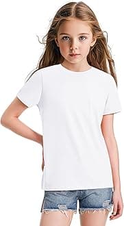 Girls Shirts Short Sleeve Soft Cotton T-Shirts Plain Tees Tops Clothes for Kids
