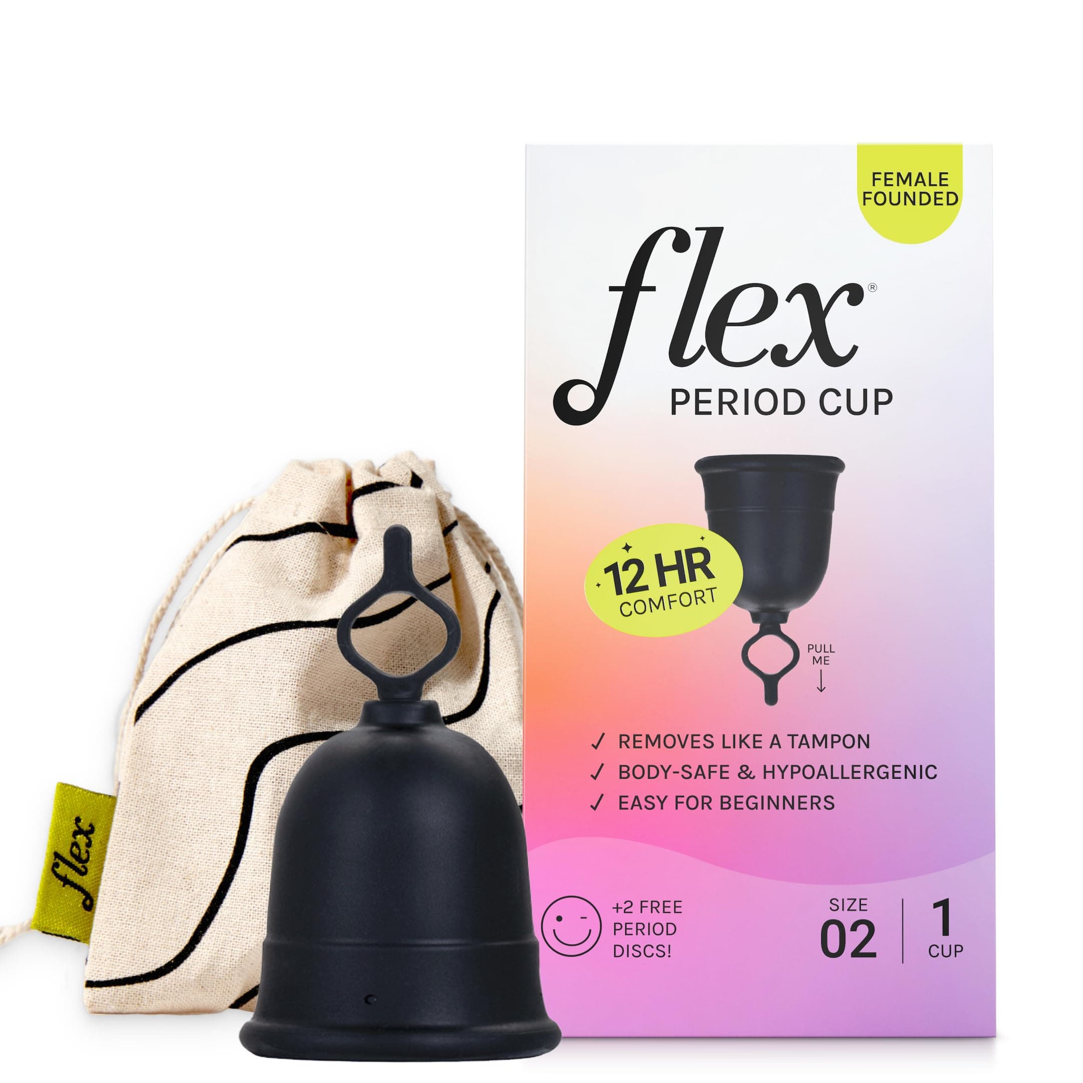 - Flex Cup Starter Kit (Full Fit - Size 02) | Reusable Menstrual Cup + 2 Free Menstrual Discs | Pull-Tab for Easy Removal | Tampon + Pad Alternative | Lasts up to 10 Years | Capacity of 3 Super Tampons