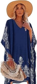 Moss Rose Women's Swimsuit Cover up Beach Kaftan for Bathing Suit with Floral Pattern