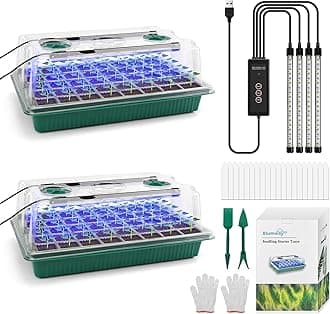BlumWay Upgrade Seed Tray with Grow Light, 80 Cell Seedling Tray with Moisture Dome for Deep Root Seedlings, Timed Light Plant Starter Set