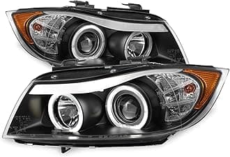For 06-08 BMW E90 3-Series 4 Doors Sedan Black Bezel Halogen Type [LED Halo] Ring Eye Lid Projector Headlights