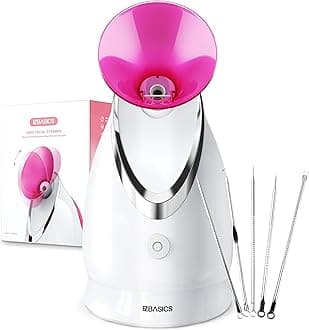 EZBASICS Facial Steamer Ionic Face Steamer for Home Facial, Warm Mist Humidifier Atomizer for Face Sauna Spa Sinuses Moisturizing, Unclogs Pores, 1 Pack + 5 Stainless Steel Skin Kit Pink