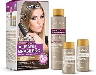 KATIVA Brazilian Keratin Hair Straightening Treatment Blonde, 12 Weeks Smooth Hair at Home, Anti Frizz Smoothing System for Light & Blonde Hair, Formaldehyde Free