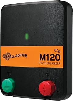 Gallagher M120 Electric Fence Energizer | 110V AC Charger for Livestock Fencing | Powers up to 15 Miles or 60 Acres | 1.2 Joule Plug-in Fence Controller