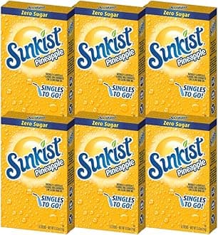 Sunkist Singles-To-Go Drink Mix, Pineapple, Non-Carbonated, Low-Calorie, Zero Sugar, 6 CT in each box (Pack of 6)