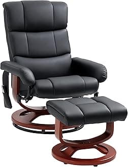 HOMCOM Massage Recliner Chair with Ottoman, Swivel Recliner and Footrest, Faux Leather Reclining Chair with Remote Control, 10 Vibration Points and Side Pocket, Black