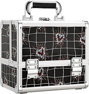 JoligraceMakeup Train Case Cosmetic Box 10 Inches Jewelry Organizer Professional 3 Tiers Trays with Mirror and Brush Holder Lockable Key Portable Travel - Goth Heart