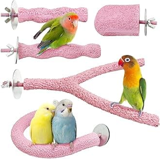 PINVNBY 5 Pack Bird Perch Resin Bird Beak Grinding Stone Parrot Cage Stand Platform Foot Claws Trimmer Chew Toy Cage Accessories for Budgie Cockatiel Conure Lovebird Finch (Pink)