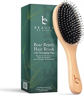 Boar Bristle Hair Brush - Smoothes & Detangles All Hair Types, Hairbrush for Women, Men & Kids, Brush for Thick Hair, Distributes Oils for Natural Shine & Stimulates Scalp