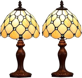 Tiffany Table Lamp, Retro Lamp, Small Bedside Lamp, Decorative Table Lamp, Glass Lampshade, with E27 LED Bulb, for Bedroom, Living Room, Office, Pack of 2