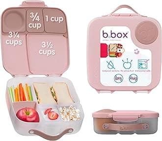 b.box Lunch Box for Big Eaters All Ages - 8.5 Cup Leak Proof Bento Box with 4 Compartments, School Lunch Container with Ice Pack, Dishwasher Safe, BPA-Free, PFAS-Free - Blush Crush