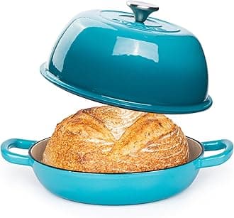 nuovva Enamelled Cast Iron Dutch Oven Pot – Dutch Oven For Sourdough Bread Baking – Cast Iron Bread Pot – Blue, 6 Quarts, 22cm –