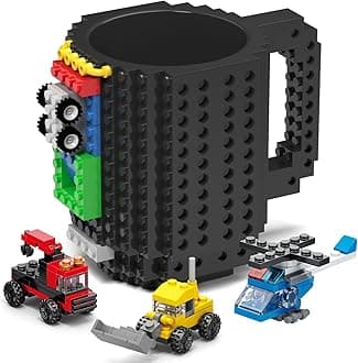 Build-on Brick Mug Set with 3 Random Packs of 2-in-1 Bricks, Funny Cool Coffee Mugs for Kids Men Him Dad Boys and Girls, Novelty Gifts for Christmas Xmas Easters Birthdays - Black