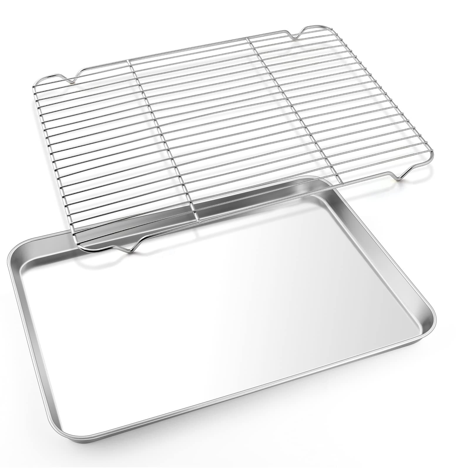 E-far Cookie Sheet with Rack Set, Half Sheet Baking Pan for Oven Cooking, 18”x13” Stainless Steel Rimmed Tray with Wire Cooling Rack for Roasting Broiling Bacon Meat Steak - Dishwasher Safe