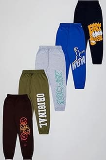 T2F Boy's Cotton Regular Fit Printed Track Pants (Pack fo 5)