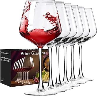PARACITY Wine Glasses, Hand Blown Wine Glasses, Burgundy Wine Glass for Red and White Wine, 16oz Red Wine Glasses for Women, Men, Wedding and Birthday (16 oz, 6, Count)