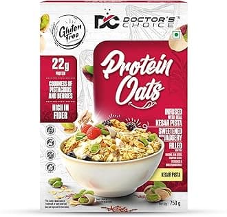 DC DOCTORS CHOICE Kesar Pista High Protein Oats (22G Protein), Jaggery Sweetened, No Additives, 0g Refined Sugar, High-fiber cereal with raisins | Doctor Choice Oats (750G, Kesar Pista),Flake
