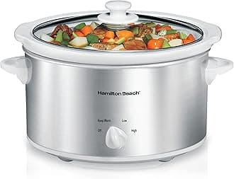 Hamilton Beach Cooker with Dishwasher-Safe Stoneware Crock & Lid, Stainless Steel (33140V), Silver & White, 4 Quart
