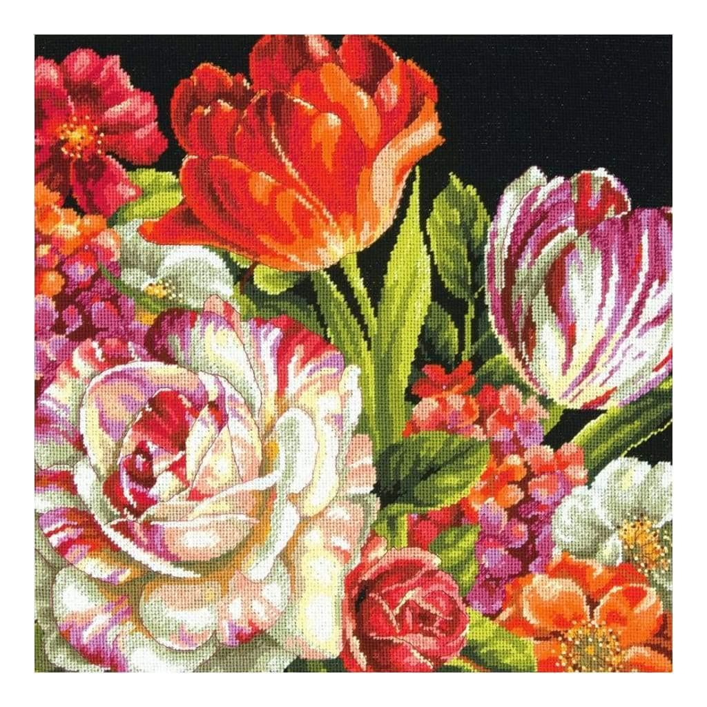 Wilton Dimensions Needlepoint Kit, Bouquet On Black Floral Pattern, 14'' X