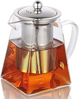 Borosilicate Glass Tea Pot with Heat Resistant Stainless Steel Infuser Perfect for Tea and Coffee Maker, Clear Glass Kettle (750 ML, Square)