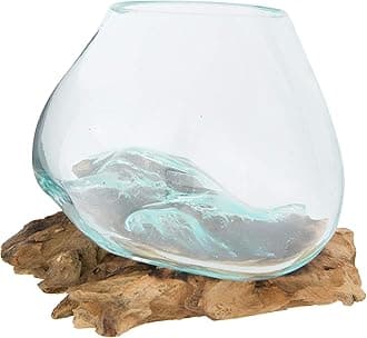 Creative Co-Op Decorative Glass Planter on Wood Base, Clear and Natural