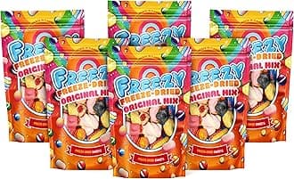 Freezy Freeze Dried Candy Bundle, Original Mix (Pack of 6) 720 gms, Bites includes & Squishes, Refresher sweets, Fruit Salad Bites, Blue Jacks & Marshmallows
