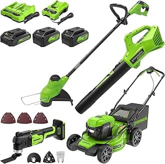 Greenworks 48V (24V x 2) All - in - One Cordless Combo - 20" Lawn Mower, 12" Trimmer, 320 CFM Blower & 24V Multi - Tool