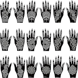 18 Sheets Henna Stencils Henna Tattoo Stencil Kit, Hand Henna Temporary Tattoo Stencils for Women and Girls Arabian Realistic Tattoo Stickers