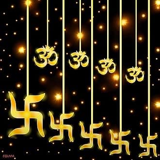 Desidiya Plastic Warm White Swastik Curtain Light, String Lights with Pack of 12 Hanging Swastik and Om 8 Flashing Modes for Diwali Decoration, 5 Centimeters, LED