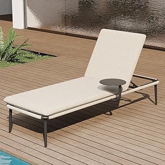 East Oak Adjustable Outdoor Chaise Lounge with Cushion, Aluminum Patio Lounge Chair with Side Table, Breathable 5-Positions Adjustable Lounge Chaise for Poolside, Beach, Porch