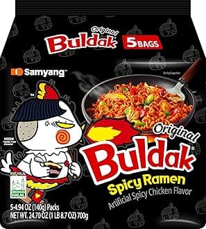 Buldak Korean Spicy Chicken Stir Fried Ramen Original Flavor Spicy Noodles Authentic Korean Ramyun 4.94 oz (Pack of 5)