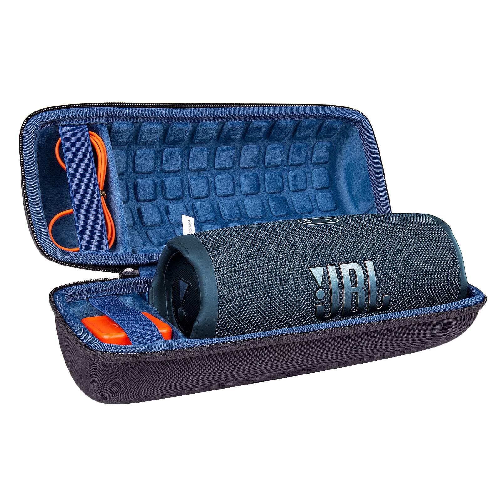 co2CREA Hard Travel Case Replacement for JBL Charge 4 / Replacement for JBL Charge 5 Waterproof Bluetooth Speaker (Ouside Black and Inside Blue)