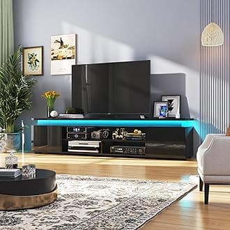 LED TV Stand for 95 Inch TV, Modern TV Stand with Power Outlet, High Gloss TV Console Entertainment Center with Storage and LED Lights for Living Room, Bedroom (83 Inch, Black)