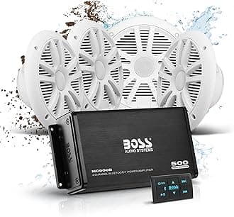 Boss Audio ask904b.64 500 W 4-Channel Bluetooth Amplifier MC900B & Pair of 180 W MR6 W Marine Speakers Set